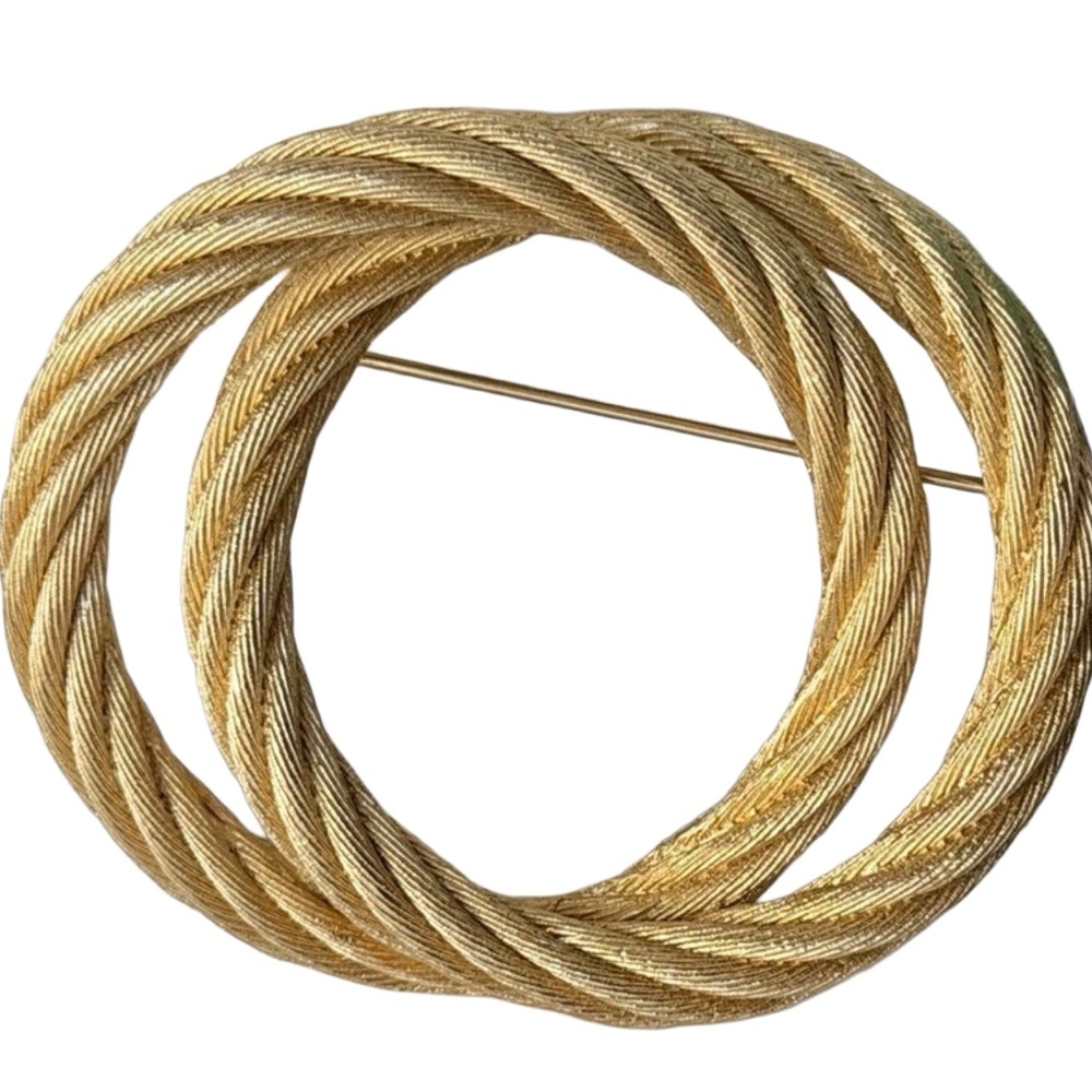 Vintage Christian Dior Gold Plated Twisted Double Circle Brooch Signed